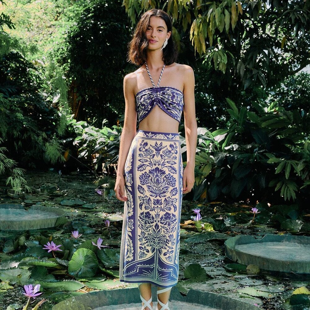 FARM Rio Off-White Delicate Tapestry Knit Skirt